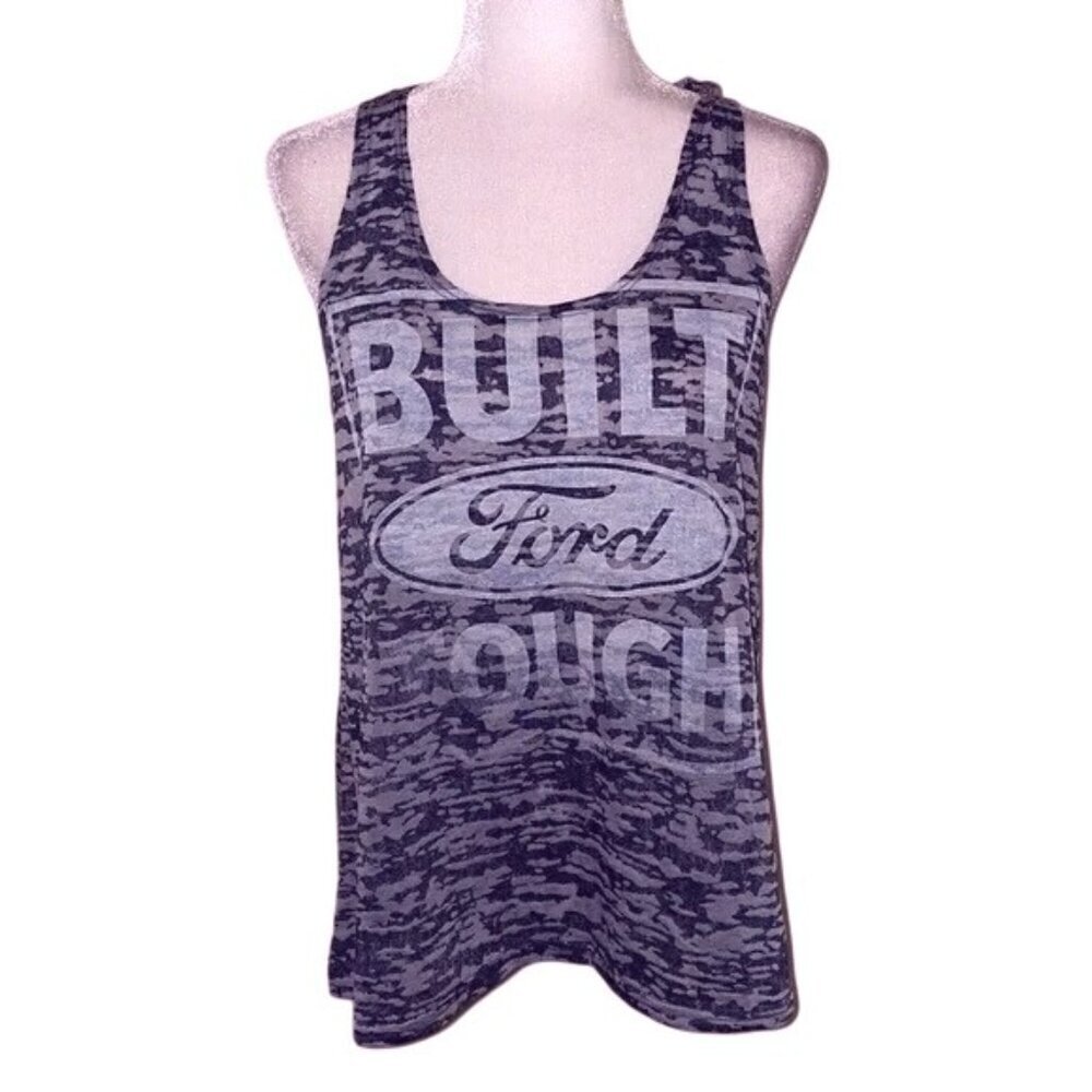 Ford Burnout Built Ford Tough Logo Racerback Tank Top